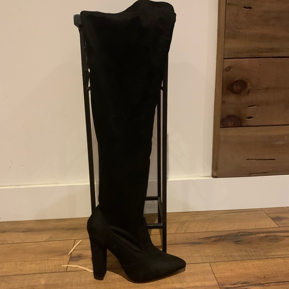 Thigh High Suede Heeled Booties: Just Fab - Picture 1 of 4